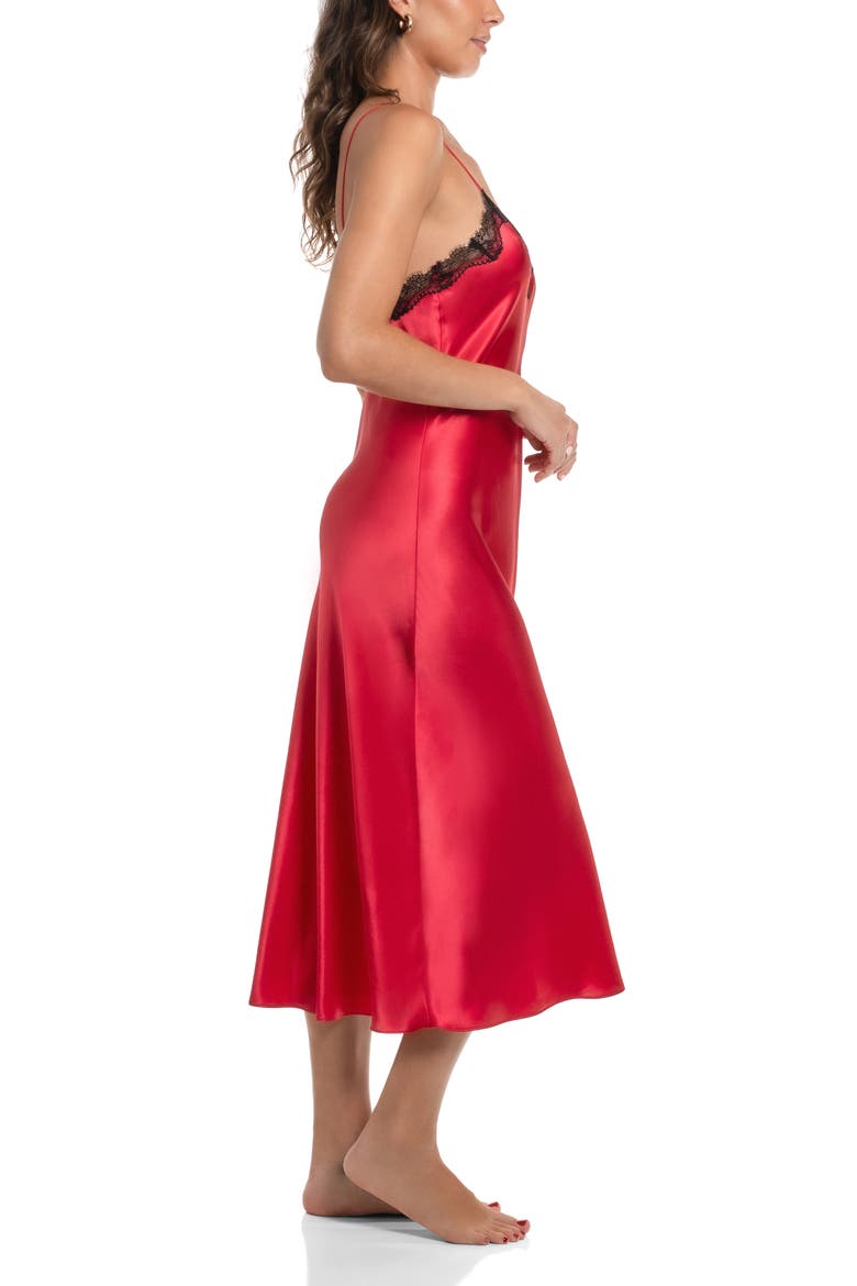 Britta Lace Trim Satin Nightgown, Alternate, color, BRIGHT RED
