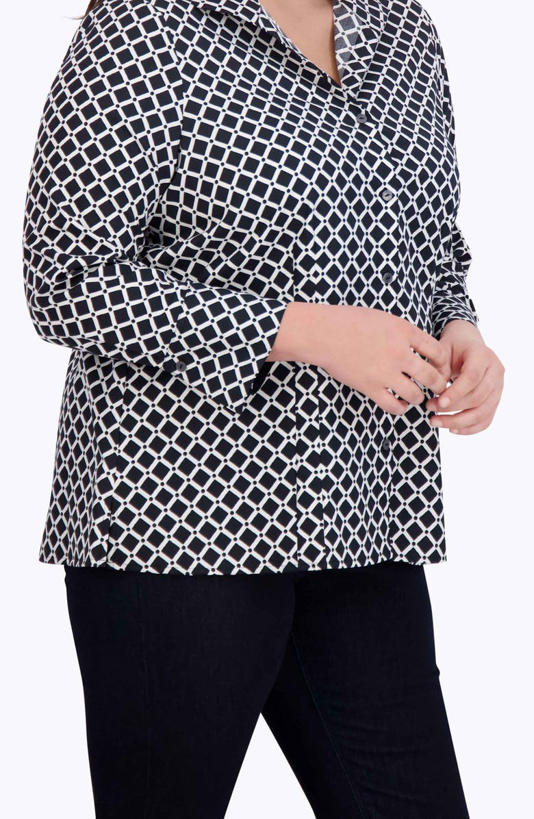 Foxcroft Katie Diamond Print Cotton Button-Up Shirt, Alternate, color, 