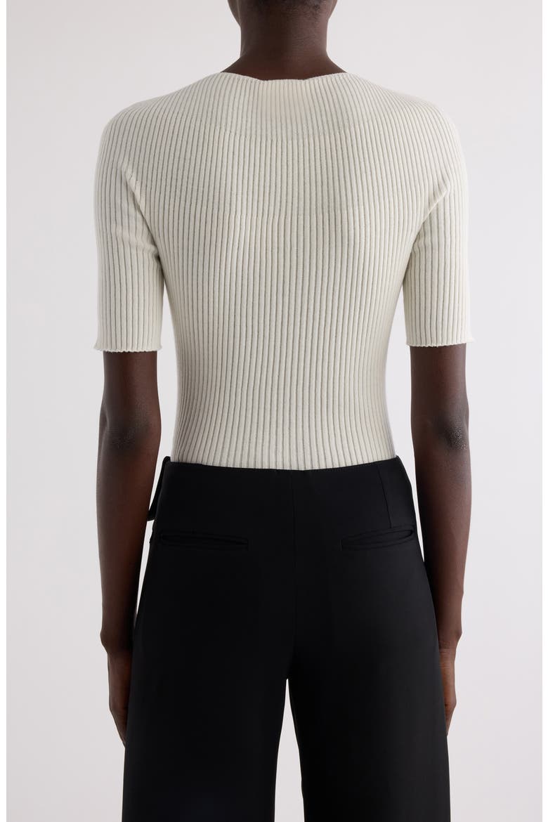 Solar Light Short Sleeve Cotton & Merino Wool Rib Sweater, Alternate, color, HERITAGE WHITE