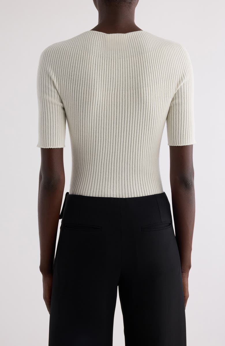 Courrèges Solar Light Short Sleeve Cotton & Merino Wool Rib Sweater, Alternate, color, Heritage White