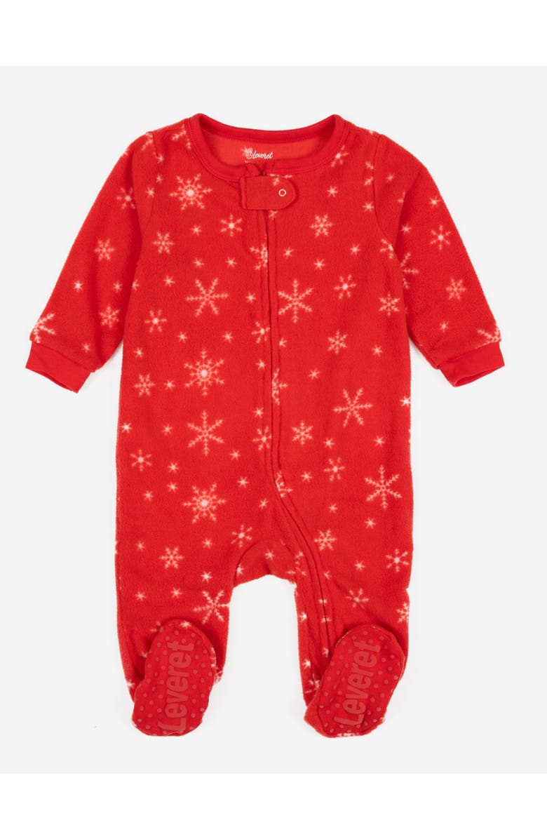 Leveret Kids Fleece Footed Printed Holiday Pajamas, Main, color, Snowflake