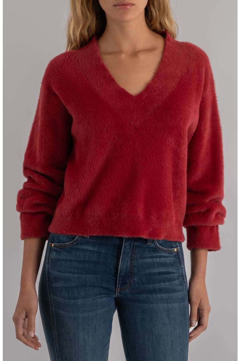 Revel Fuzzy V-Neck Sweater, Main, color, BERRY