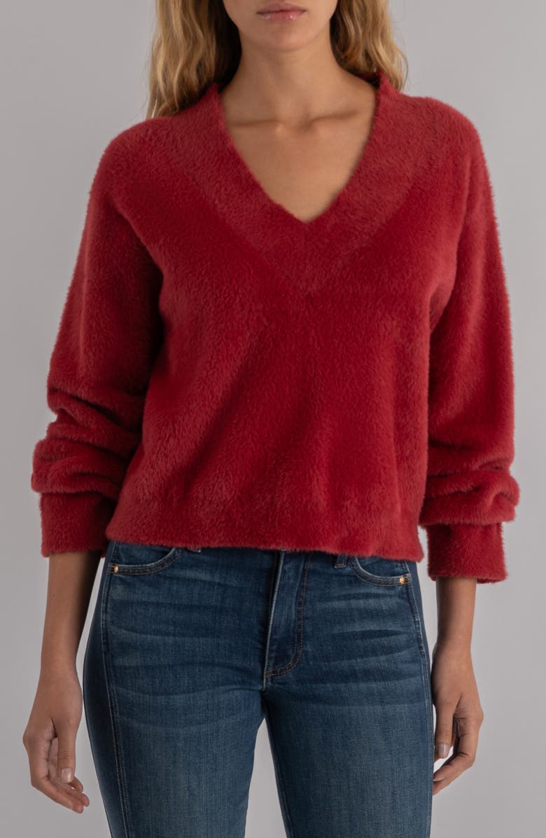 KUT from the Kloth Revel Fuzzy V-Neck Sweater, Main, color, Berry