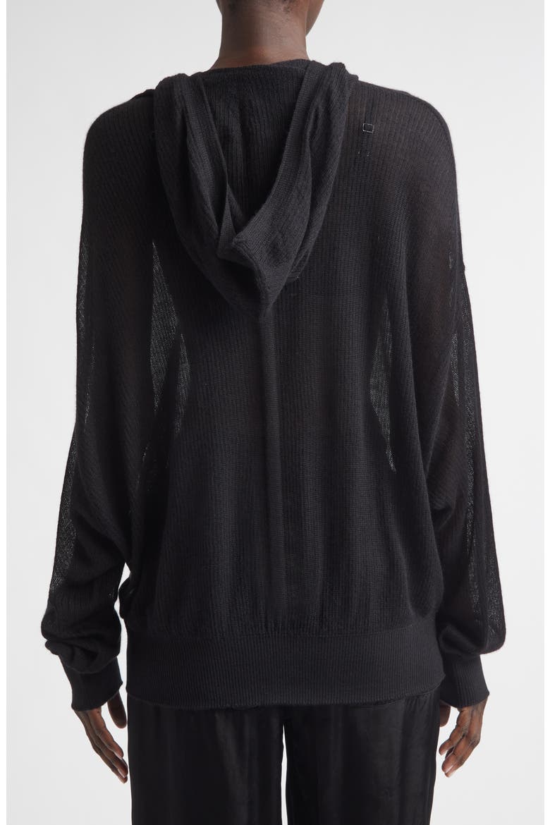Hun Oversize Rib Cashmere Hoodie, Alternate, color, BLACK
