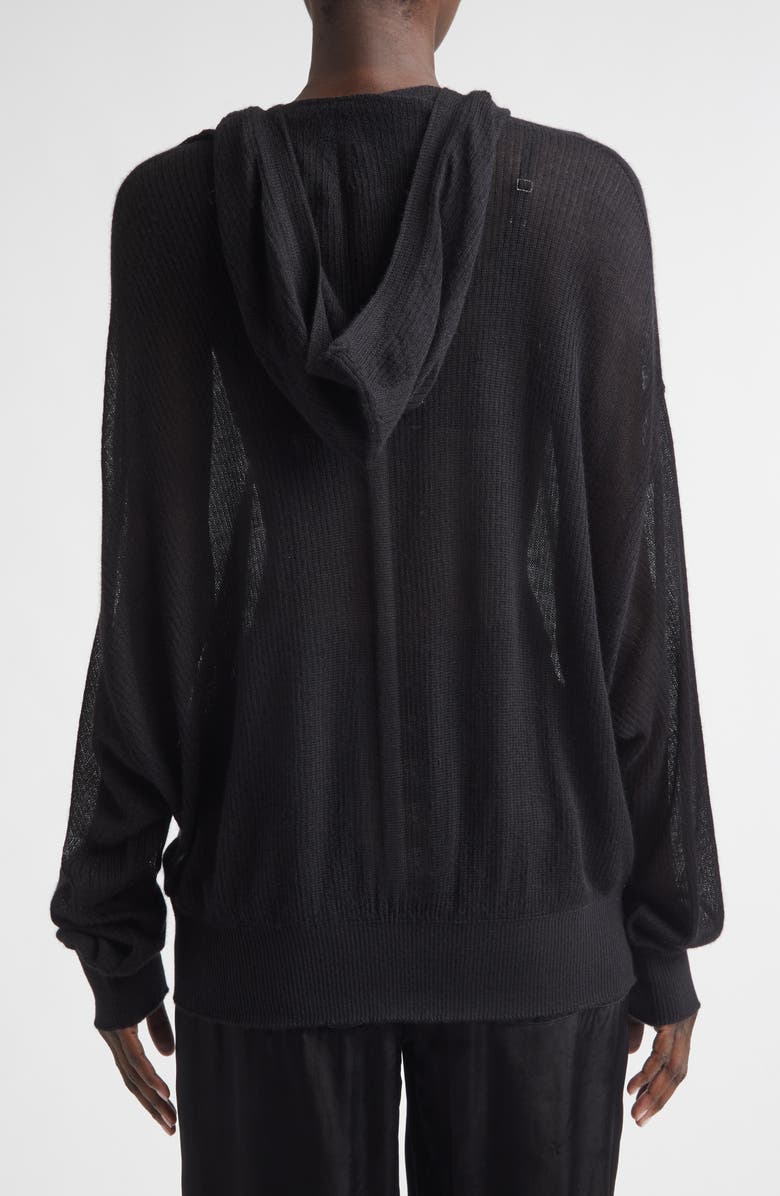 Rick Owens Hun Oversize Rib Cashmere Hoodie, Alternate, color, Black