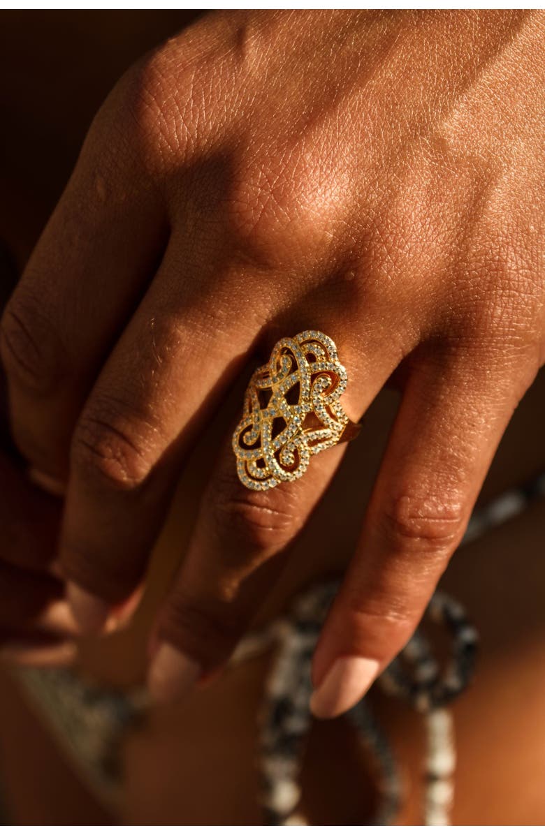 Seven Saints Infinite Love Pave Adjustable Ring, Alternate, color, Gold