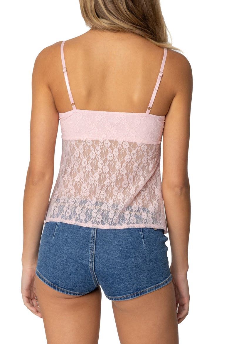 Priyua Sheer Lace Split Front Camisole, Alternate, color, PINK