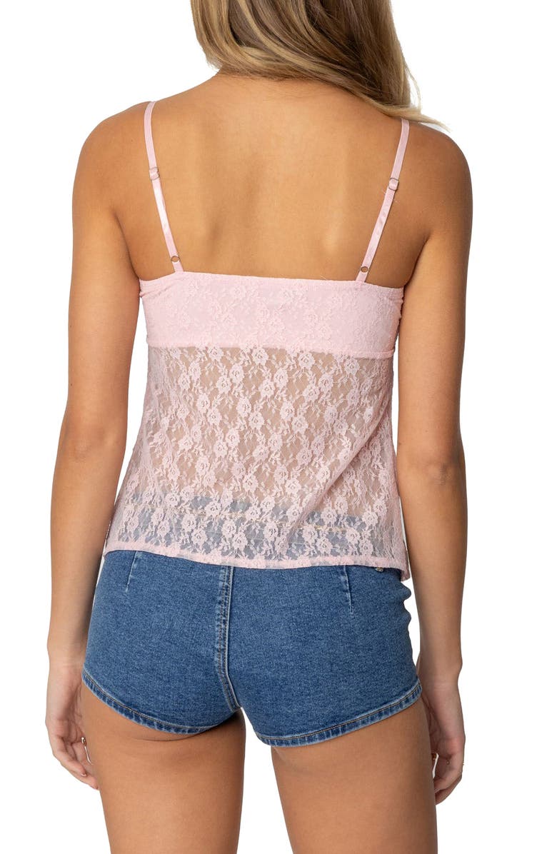 EDIKTED Priyua Sheer Lace Split Front Camisole, Alternate, color, Pink