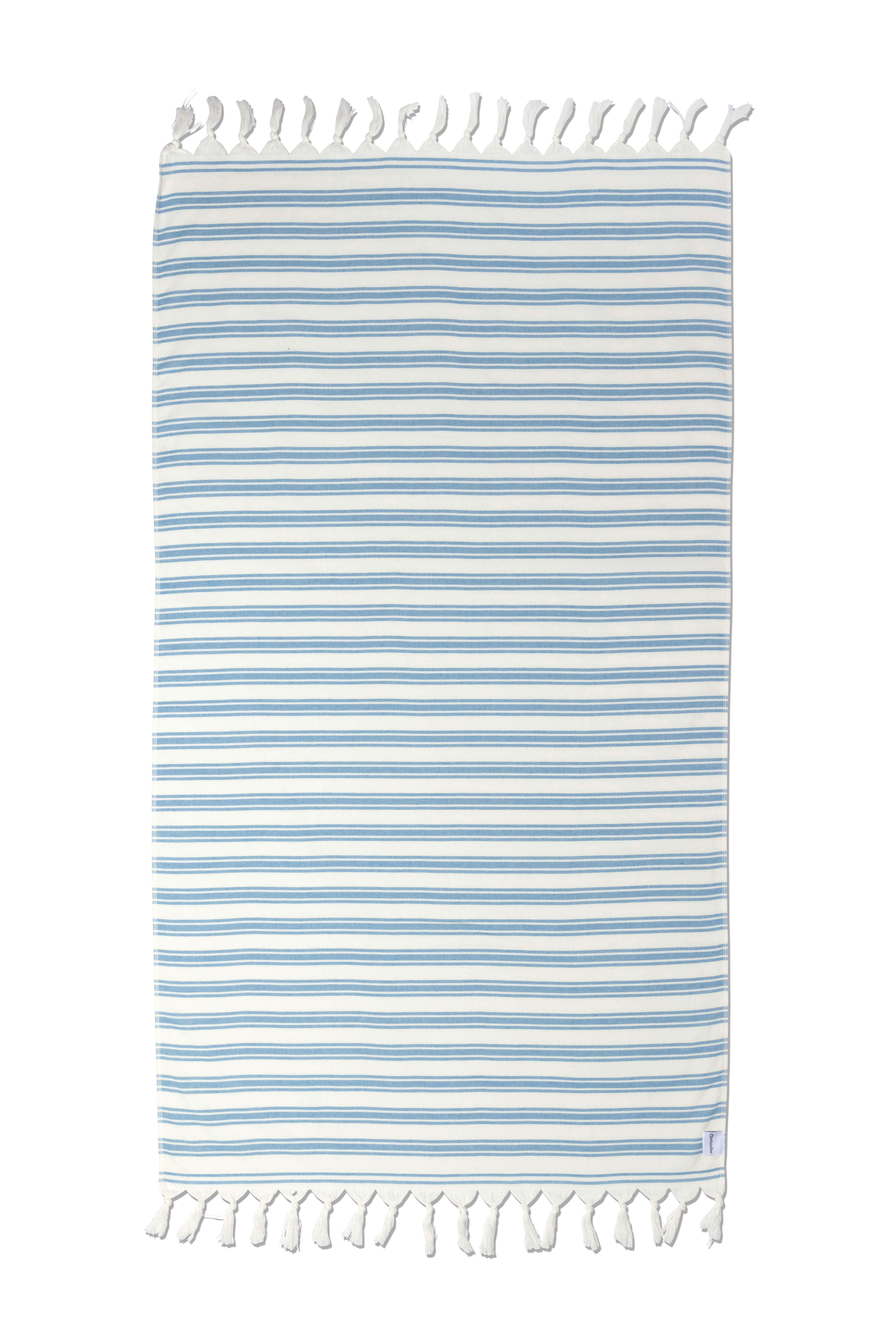 InfuseZen Bask Striped Organic Turkish Towel with Soft Terry Cloth Back in Blue 