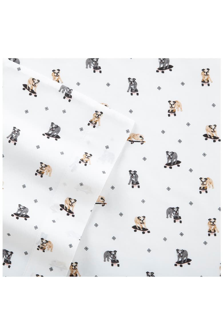 Skateboarding Bulldogs 200 Thread Count Cotton Percale Sheet Set, Alternate, color, GREY