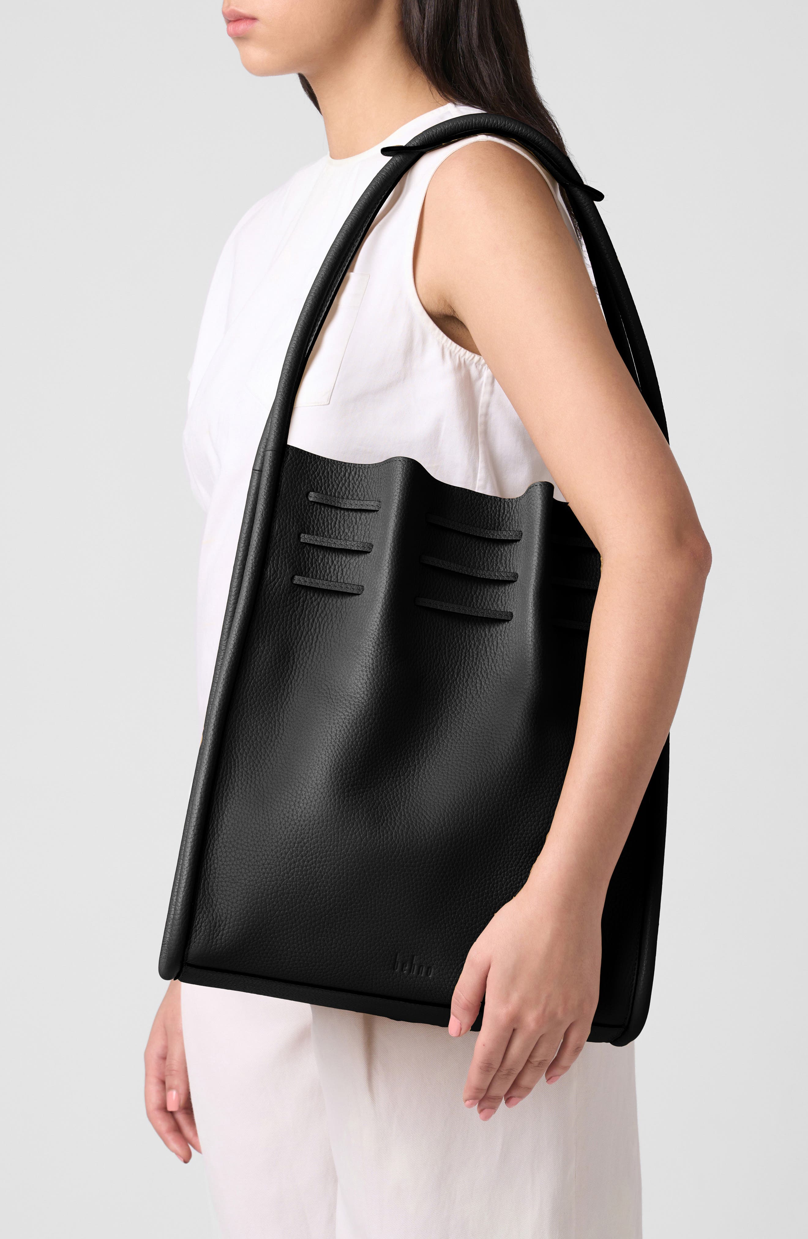 behno Tina Large Ruched Hobo Bag, Alternate, color, Black