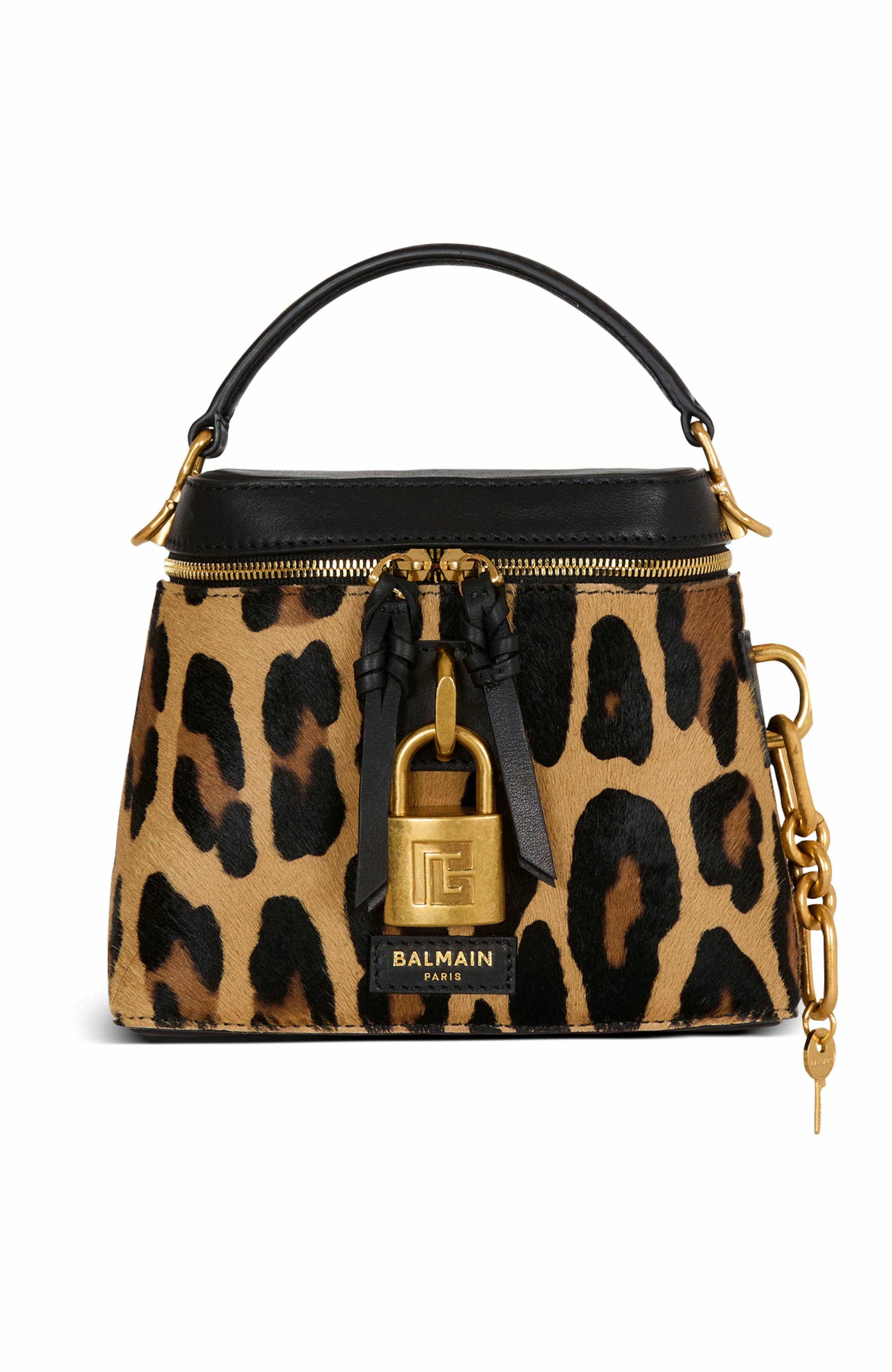 Balmain Pulse Vanity Leopard Print Leather Bag, Main, color, 