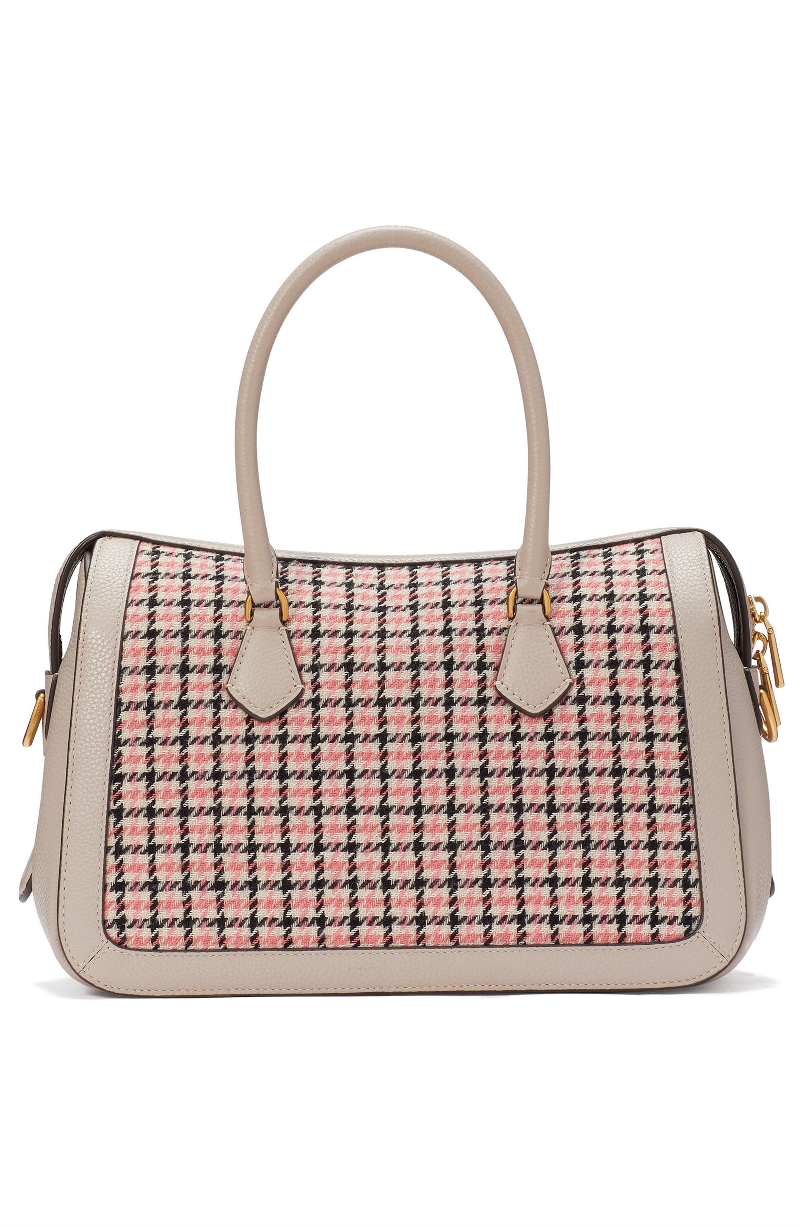 Kate Spade New York gramercy racing stripe houndstooth top handle bag, Alternate, color, 
