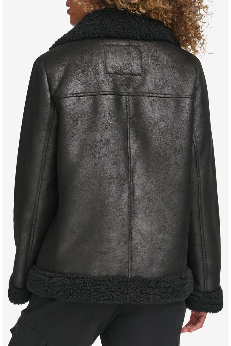 Faux Shearling Lined Faux Leather Moto Jacket, Alternate, color, BLACK