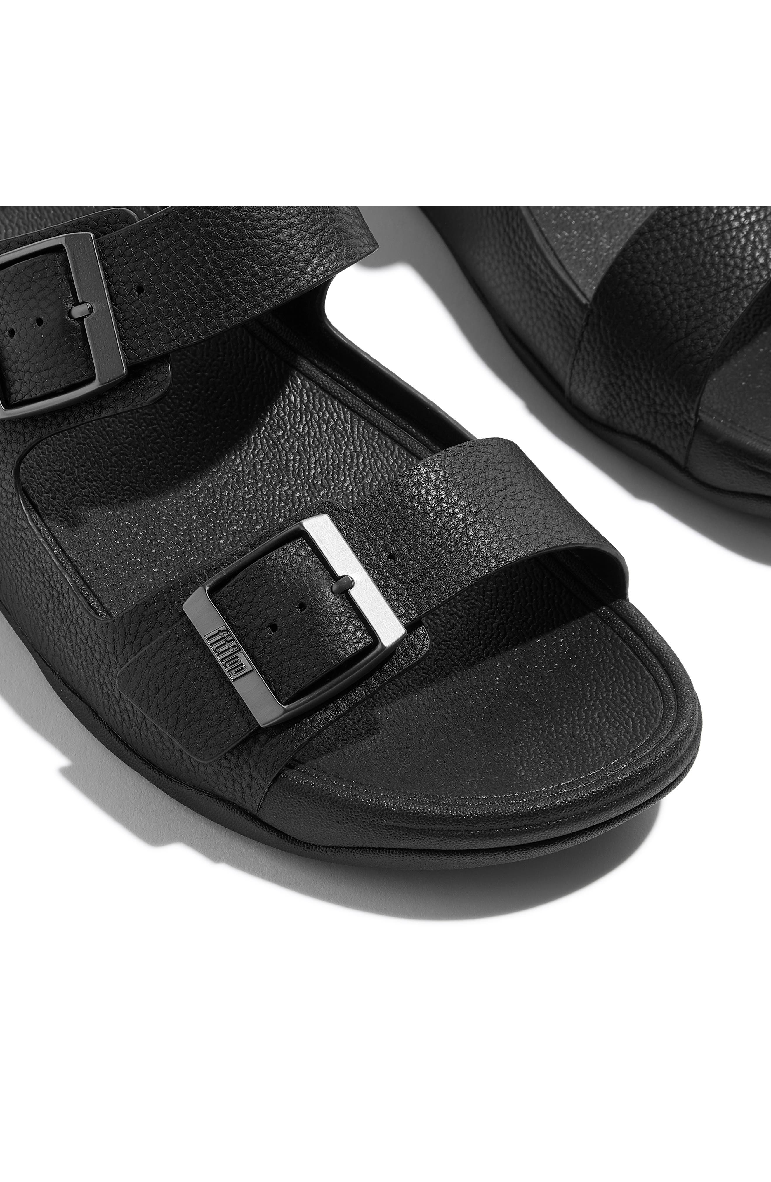 Gogh Moc Buckle Leather Slide Sandal, Alternate, color, ALL BLACK