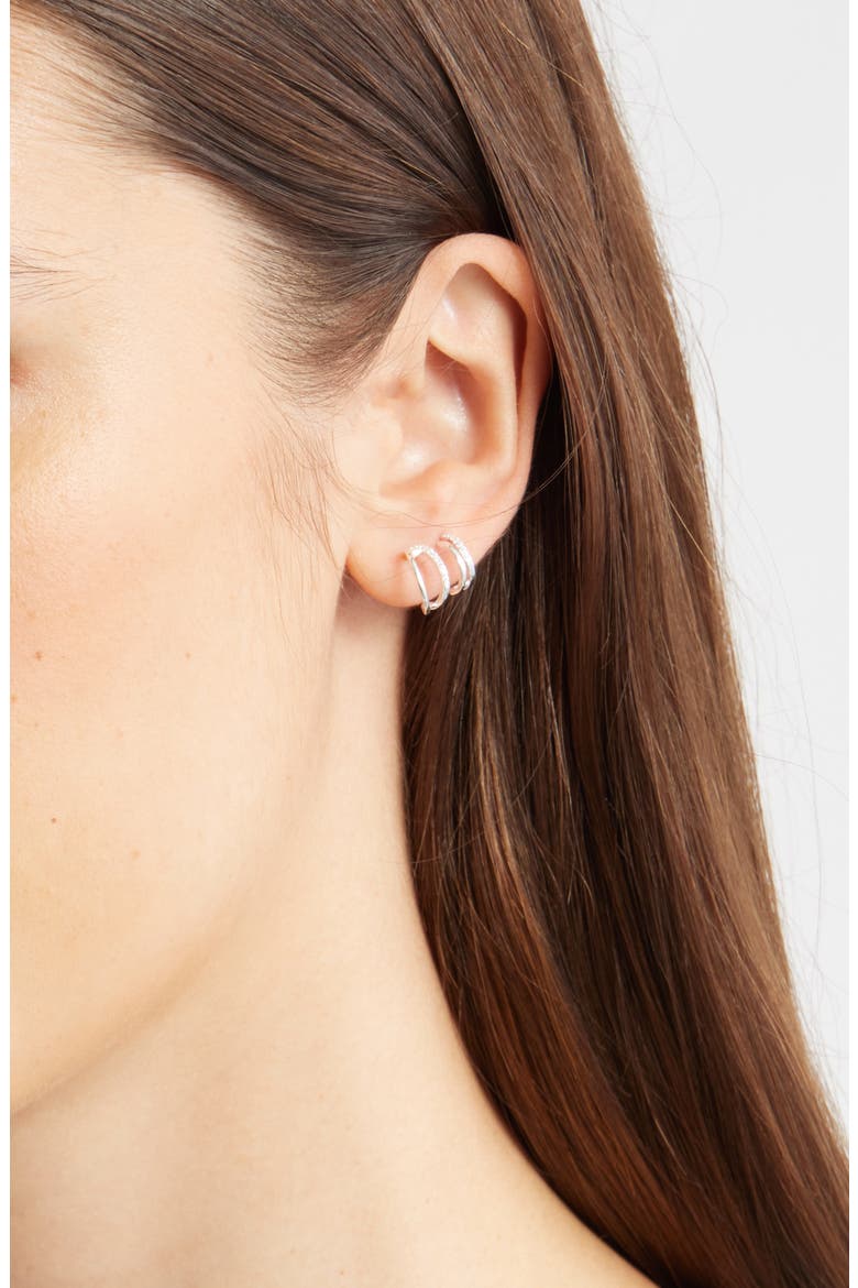 Set of 3 Demi Fine Dainty Huggie Hoop Earrings, Alternate, color, STERLING SILVER PLATED