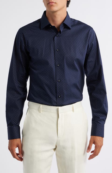 Trim Fit Neat Stretch Cotton Dress Shirt (Regular & Big)