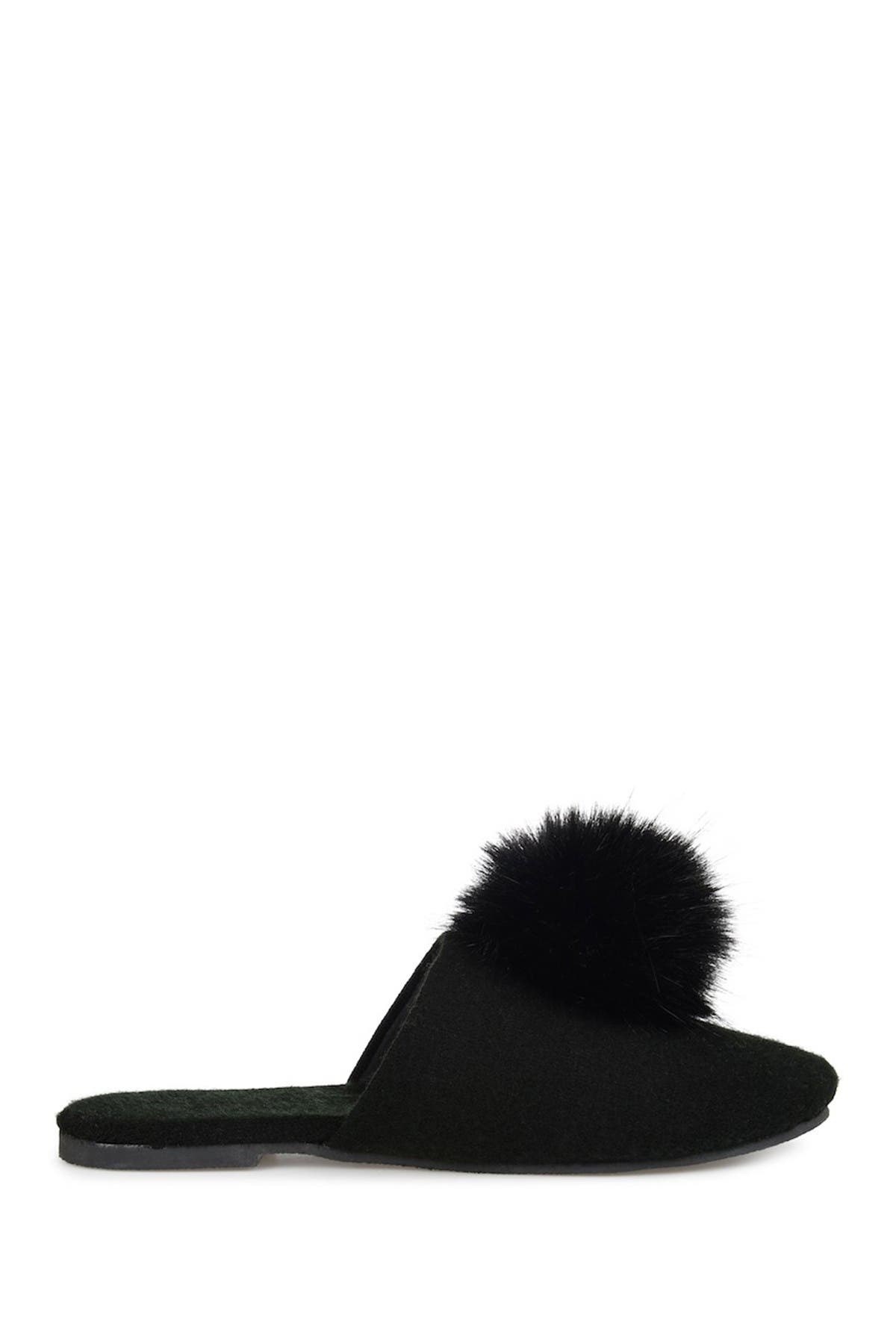 Journee Collection Nightfall Faux Fur Pompom Slipper, Alternate, color, Black