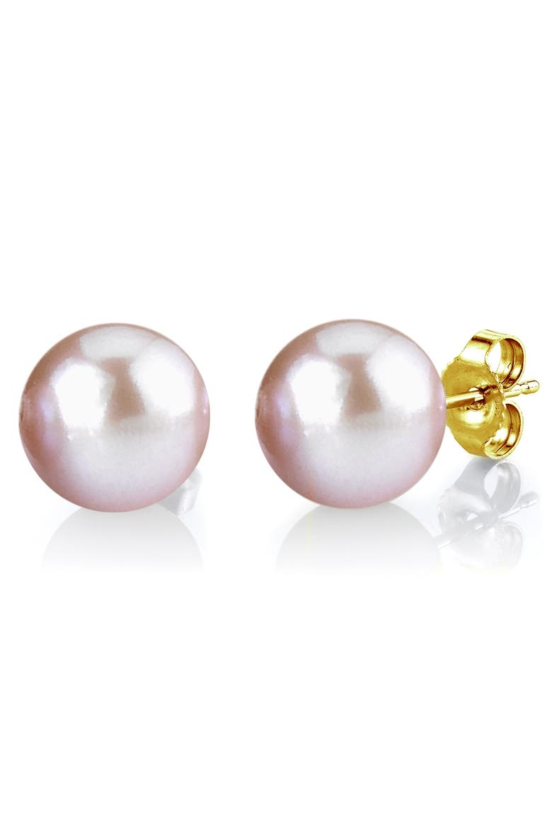 11mm Pink Freshwater Round Pearl Stud Earrings, Main, color, Yellow Gold