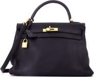 Pre-Owned Hermes Kelly Handbag Black Togo with Gold Hardware 32