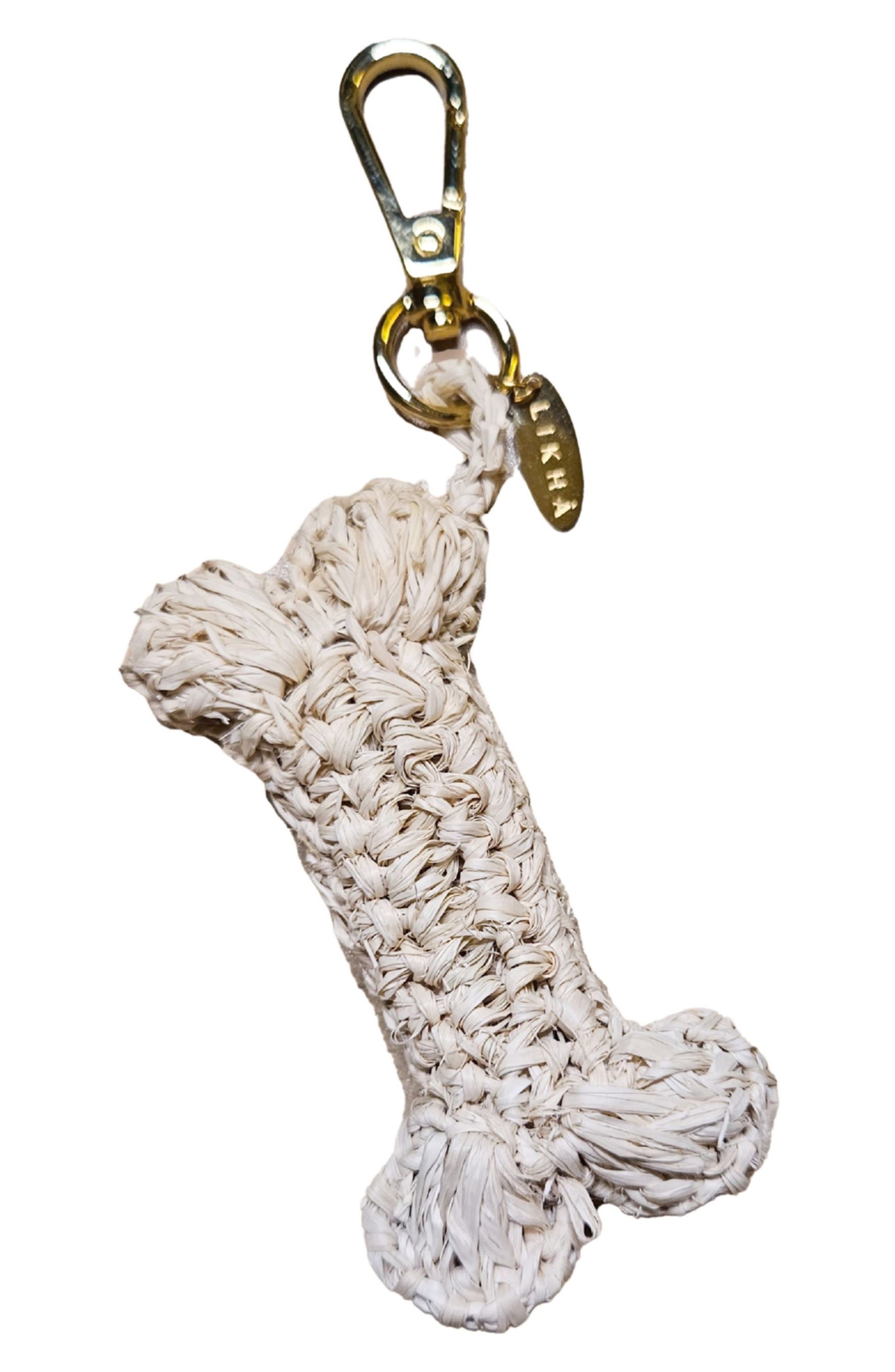 LIKHA Dog Bone Raffia Bag Charm, Main, color, Natural