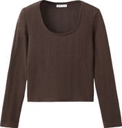 MANGO TEEN Pointelle Long Sleeve Crop T-Shirt