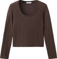 MANGO TEEN Pointelle Long Sleeve Crop T-Shirt