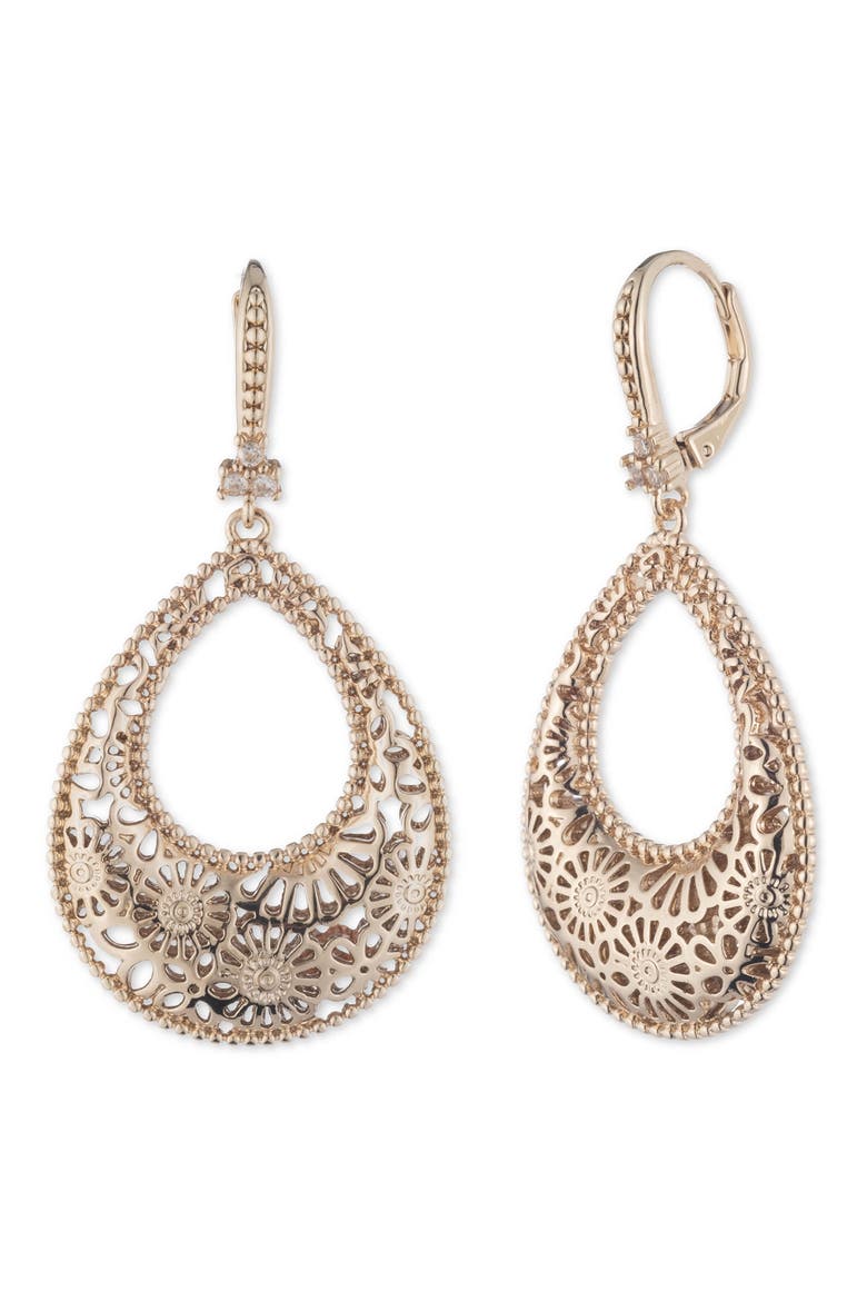 Domed Filigree Drop Earrings, Main, color, GOLD