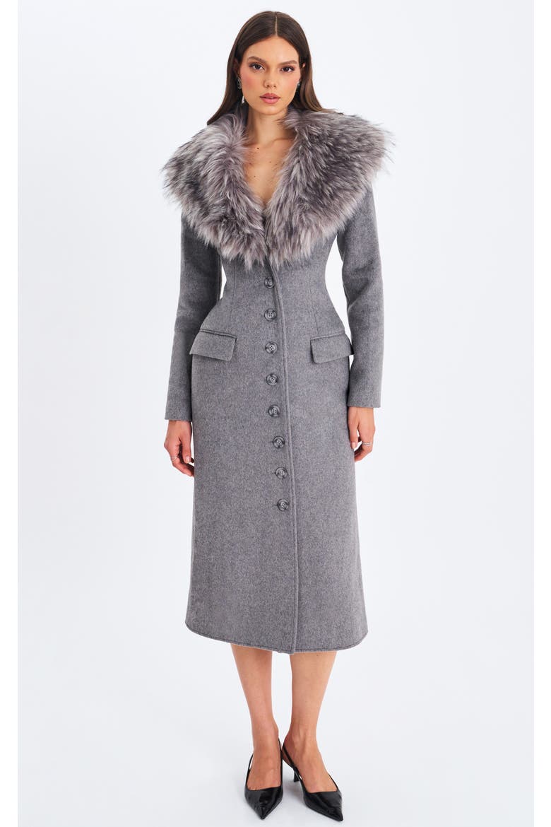 Faye Wool Blend Single-Breasted Coat with Removable Faux Fur Collar, Main, color, Grey