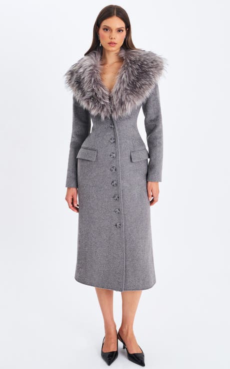 Faye Wool Blend Single-Breasted Coat with Removable Faux Fur Collar