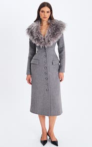 Miss Circle Faye Wool Blend Single-Breasted Coat with Removable Faux Fur Collar