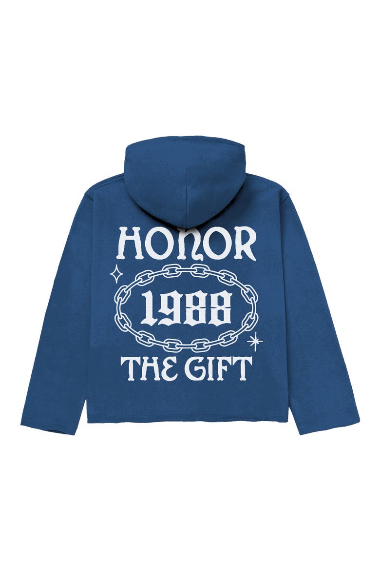 Chainlink Logo Oversize Raw Edge Hoodie, Alternate, color, BLUE
