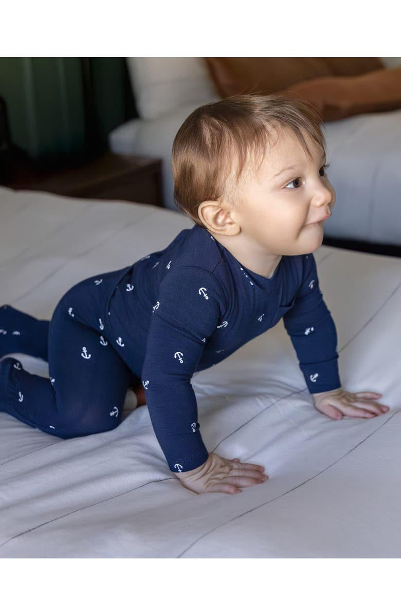 MiniMoi Seas The Day Rayon Blend Footie, Alternate, color, Navy