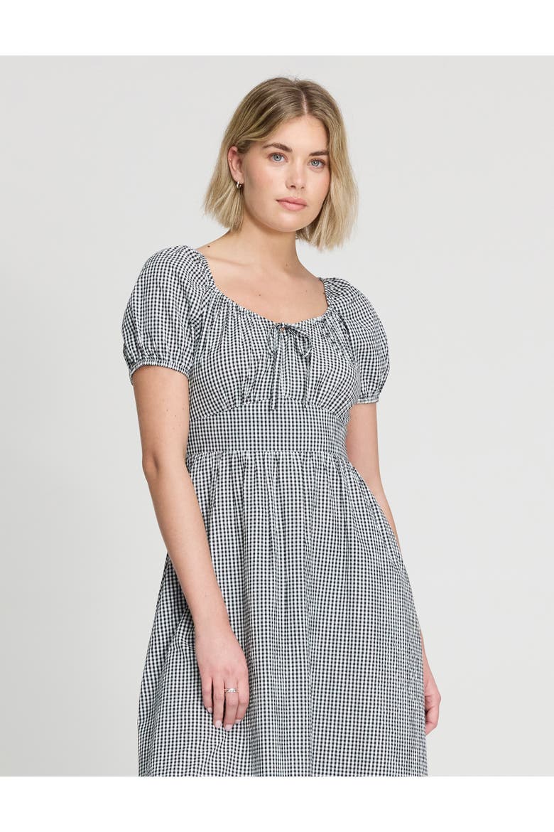 Kaitlyn Cotton Gingham Midi Dress, Alternate, color, Black Gingham Check