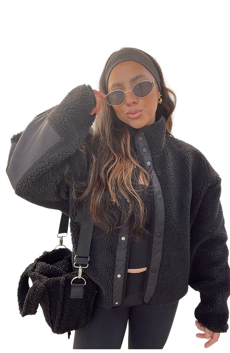 Fabletics Tahoe Teddy Jacket, Alternate, color, Black