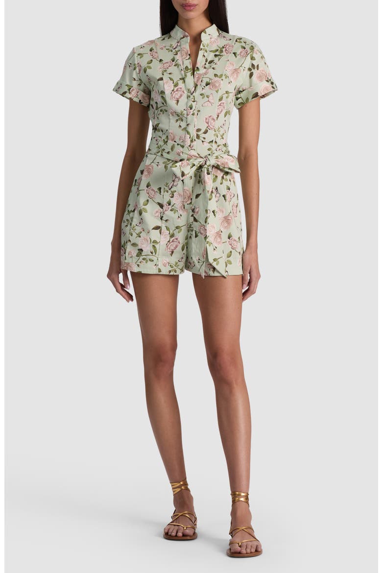 Lucy Floral Belted Romper, Main, color, GARDEN GOSSIP LIGHT SAGE