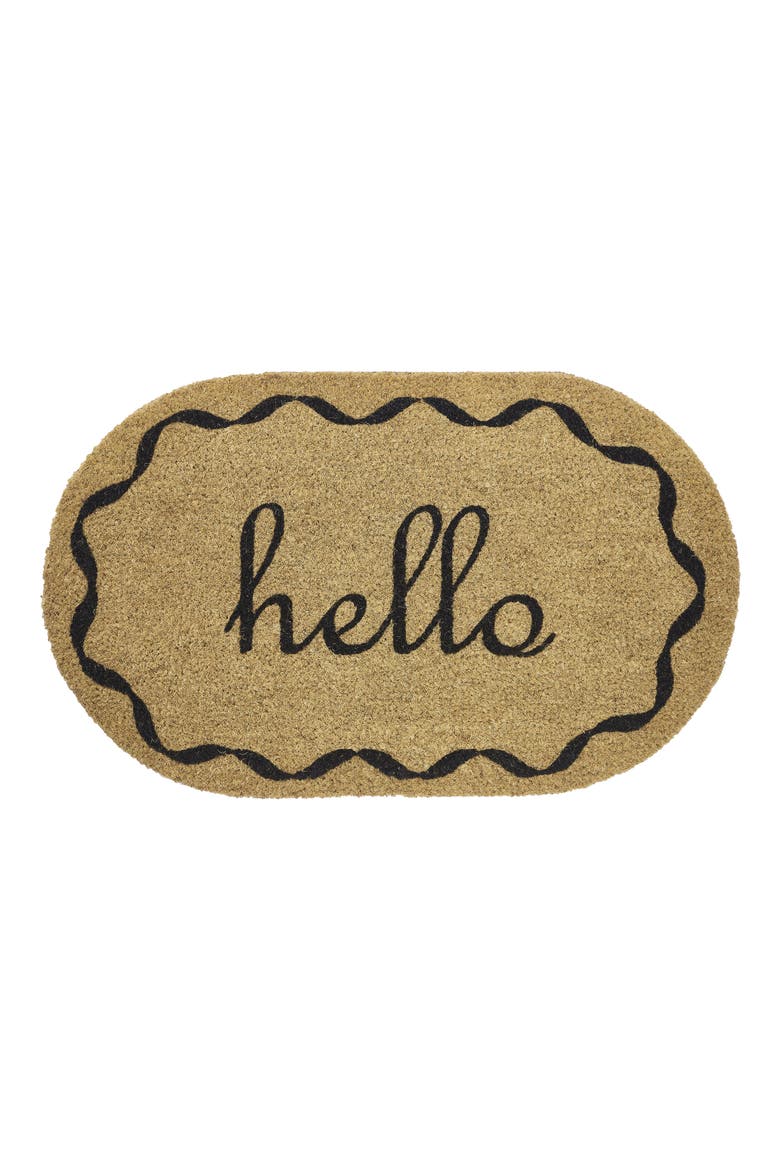 Hello Oval Coir Doormat, Main, color, NO COLOR