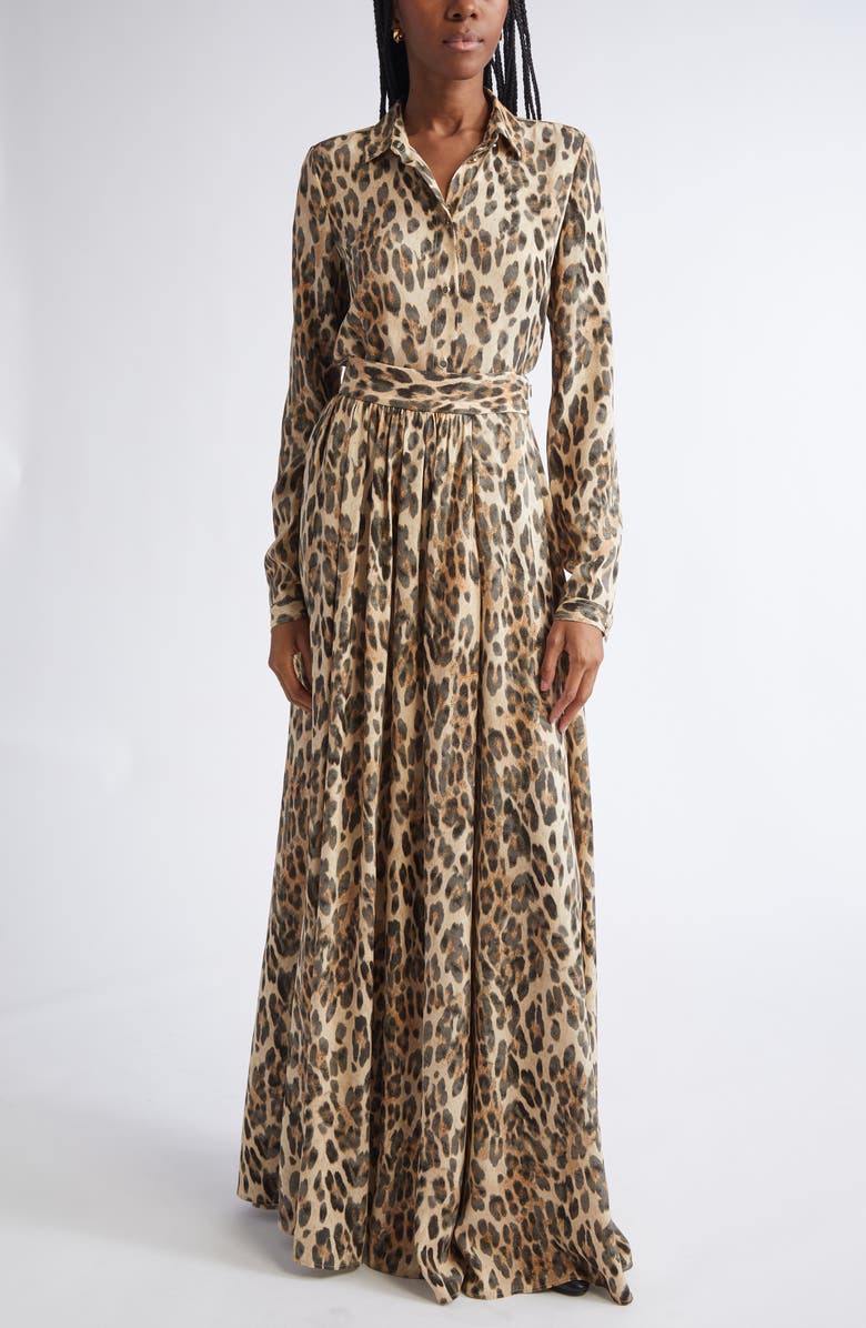 ST. JOHN Leopard Print Silk Georgette Skirt, Alternate, color, Bronze Latte Multi