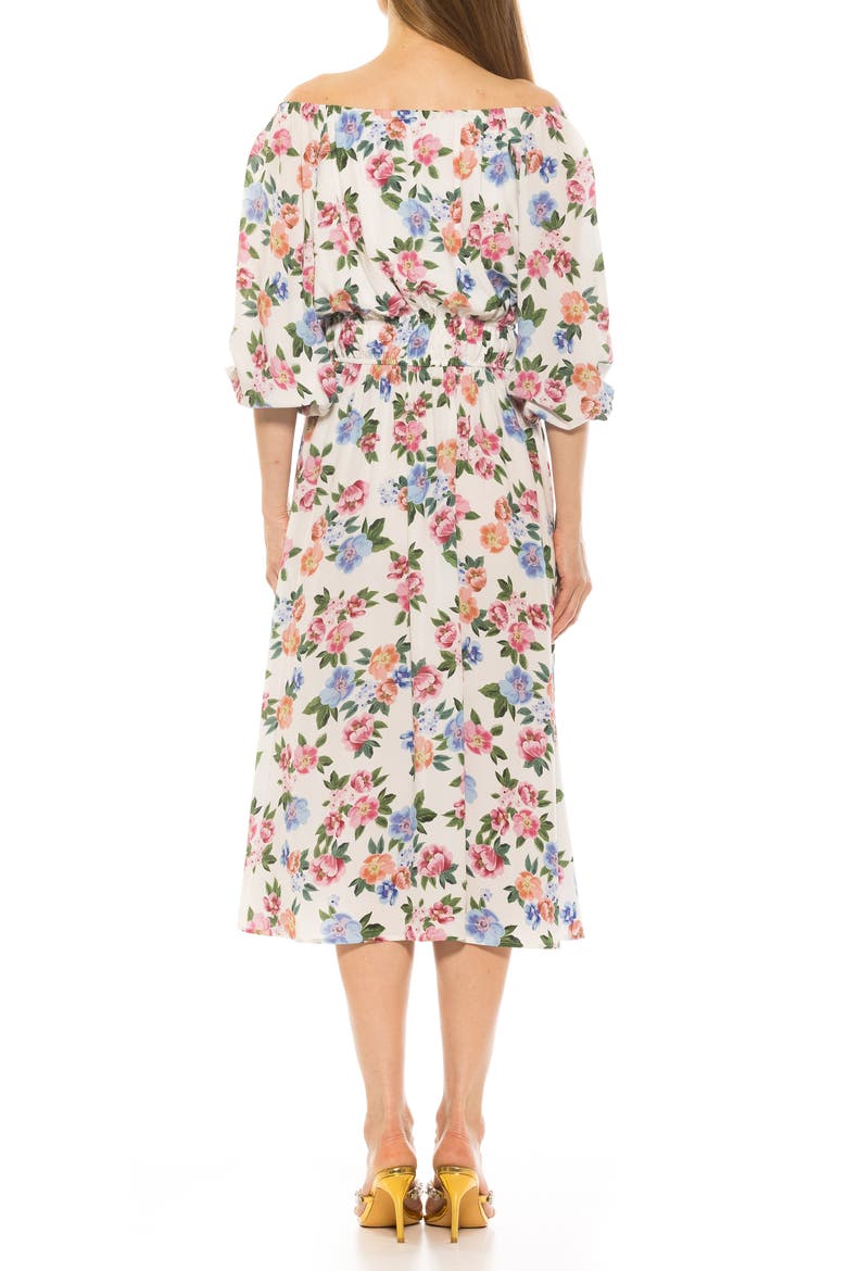 Emily Balloon Sleeve Fit & Flare Midi Dress, Alternate, color, IVORY FLORAL