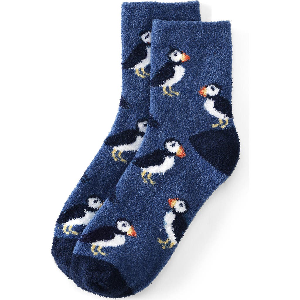 Lands' End Cozy Micro Crew Socks In Blue