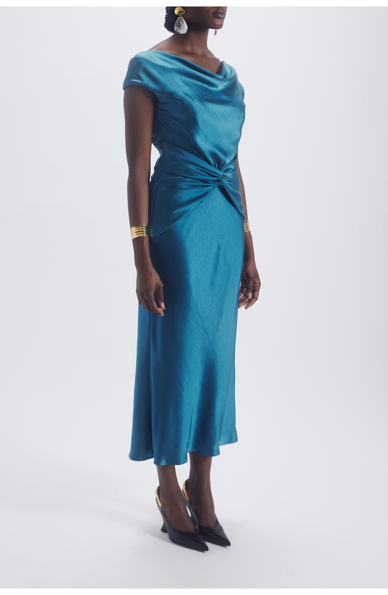 Amsale Cowl Twist Knot Dress, Alternate, color, Ocean