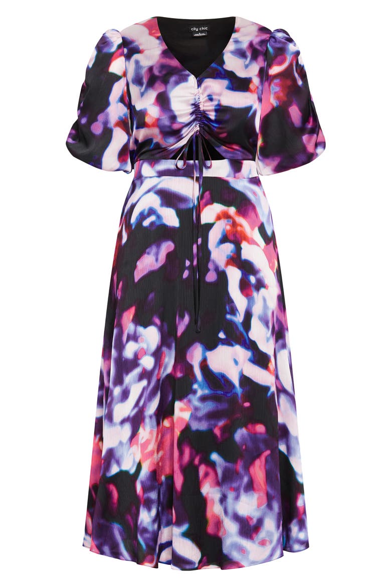 Tayla Ruched Cutout Cocktail Dress, Alternate, color, NEON PRINT