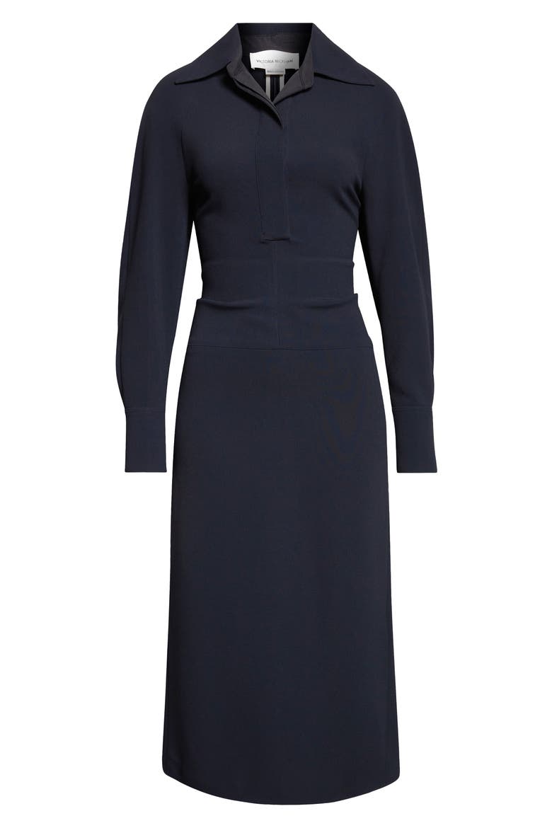 Long Sleeve Polo Midi Dress, Alternate, color, NAVY