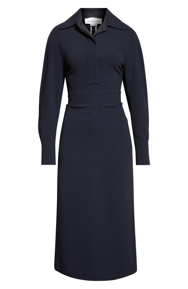 Victoria Beckham Long Sleeve Polo Midi Dress, Main, color, Navy
