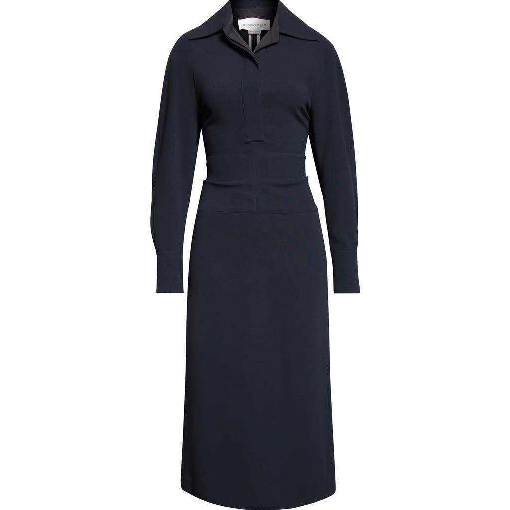 Victoria Beckham Collared Long-sleeve Dress In Blue