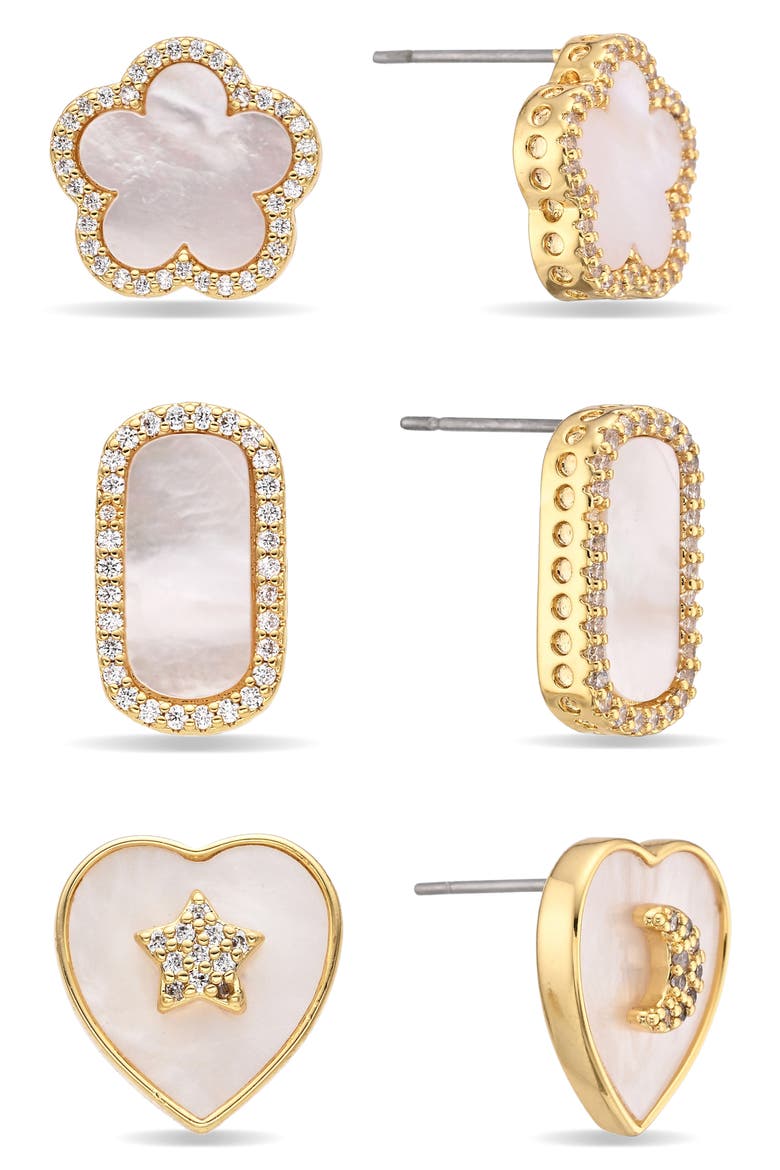Melody Set of 3 Mother-of-Pearl Stud Earrings, Main, color, GOLD