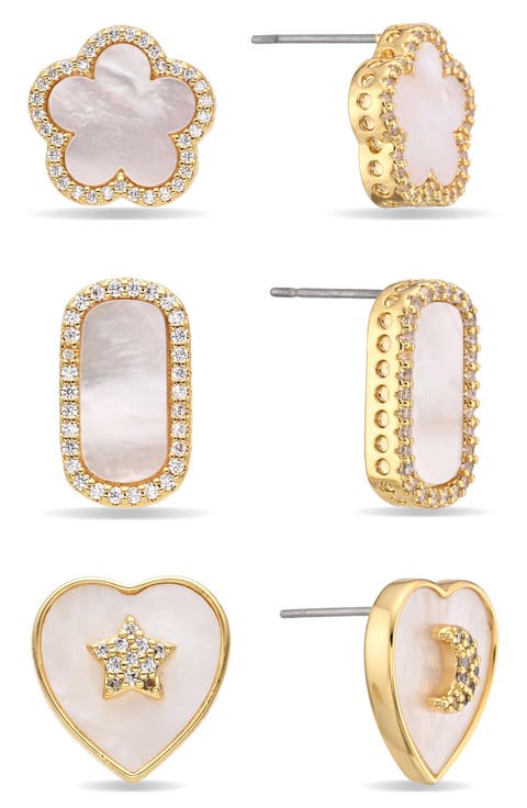 Melody Set of 3 Mother-of-Pearl Stud Earrings