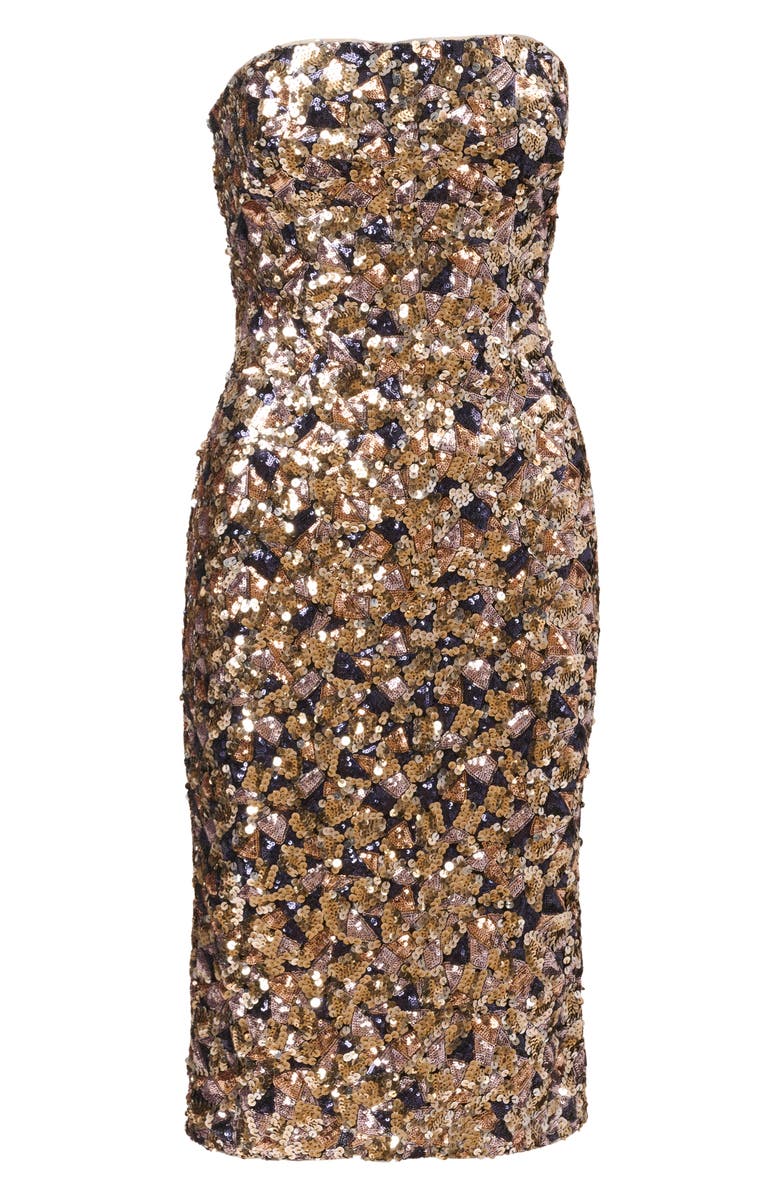 Adrianna Papell Mixed Sequin Strapless Cocktail Midi Dress, Alternate, color, Sequin Multi