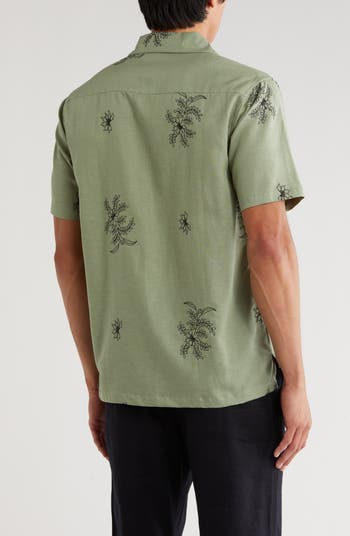 Floral Embroidered Camp Shirt