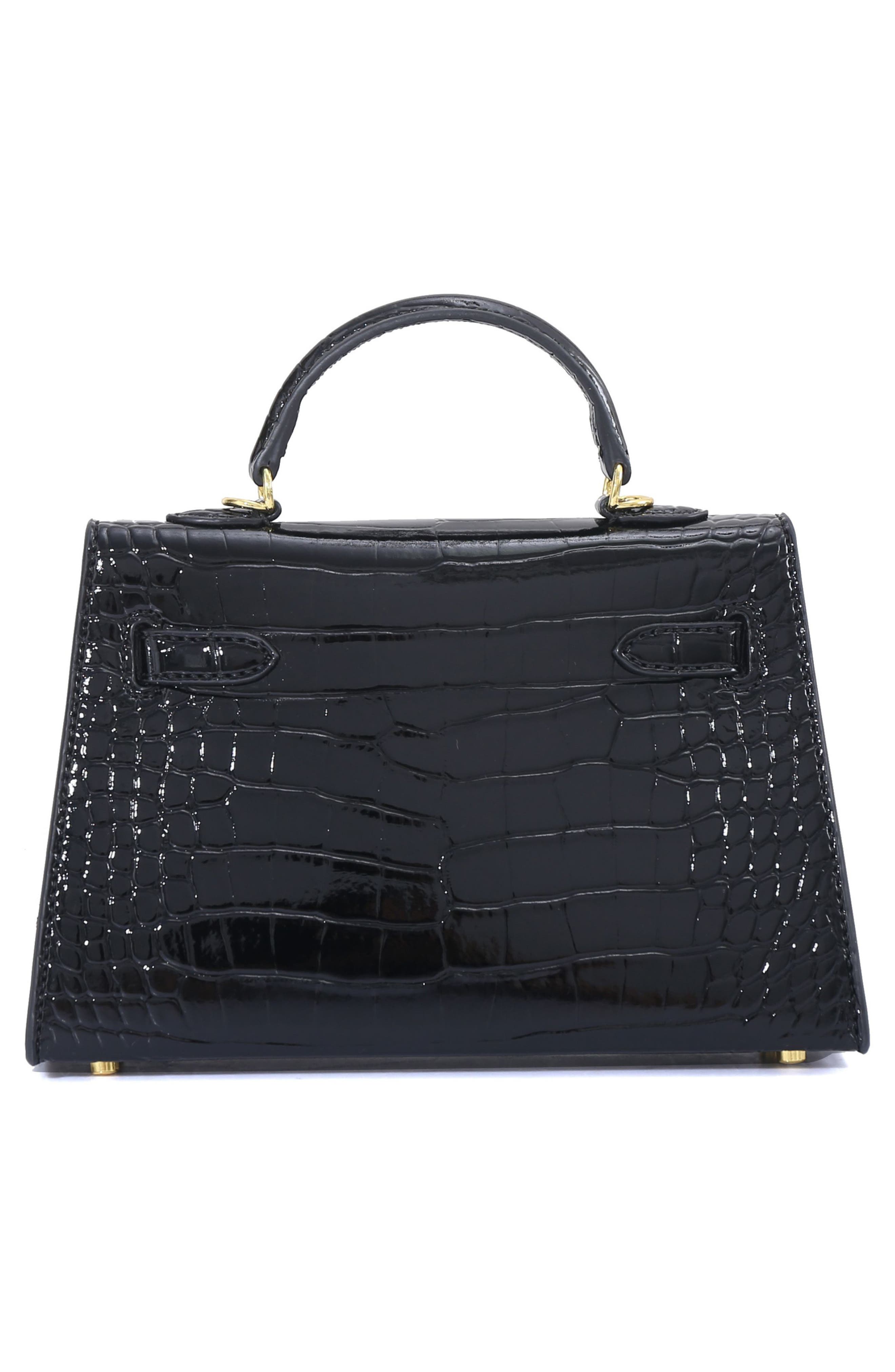 Croc Embossed Faux Leather Mini Handle Bag, Alternate, color, BLACK